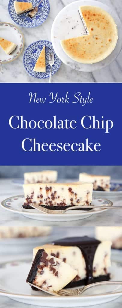 This Chocolate Chip Cheesecake has an easy oreo crust! It is silky and dense, yet surprisingly light! You can't go wrong with the traditional texture and tang of a NY Style Cheesecake!